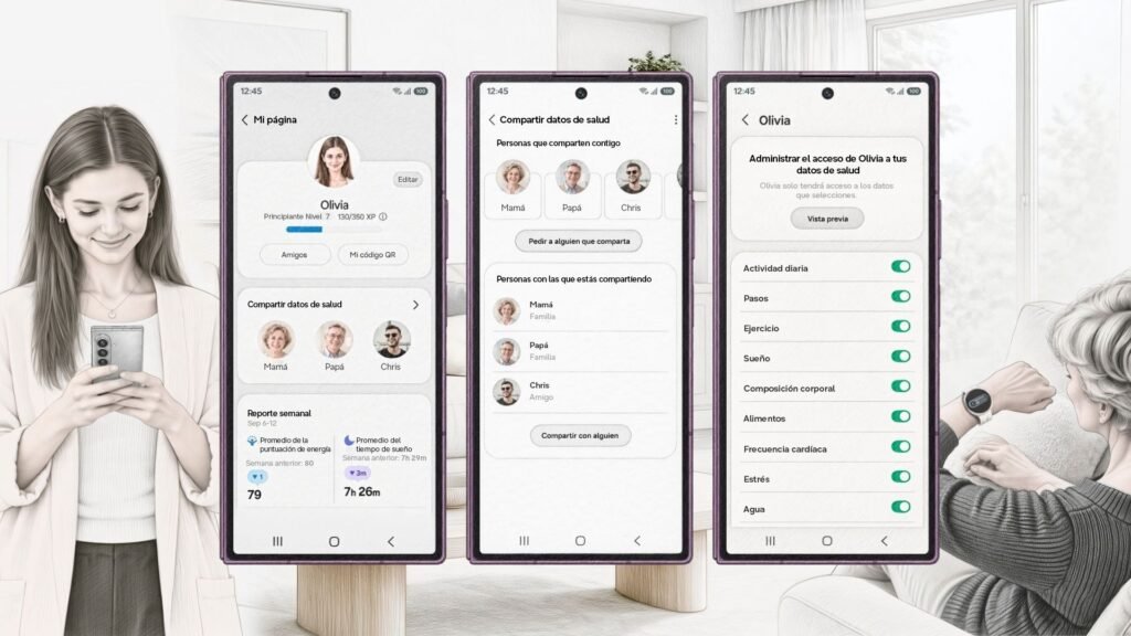 Cómo compartir datos de salud con la familia en Samsung Health
